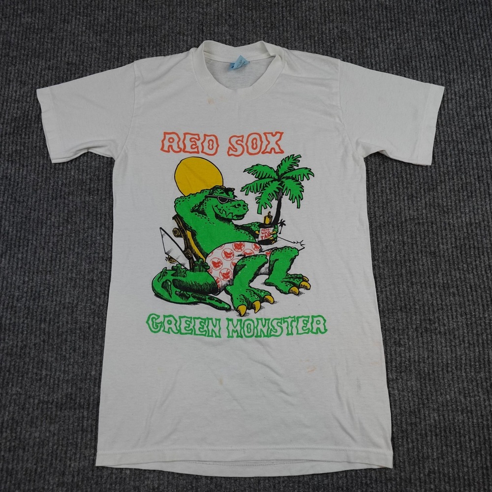Vintage Boston Red Sox Paper Thin Shirt Mens Small White MLB Green Monster